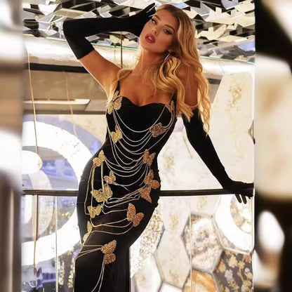 Stunning High-Waist Rhinestone Bandage Dress Prom Dress