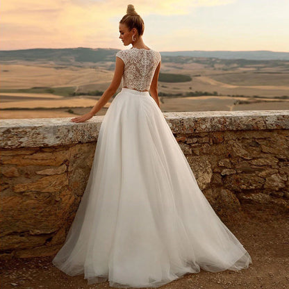 French Long Train Princess Wedding Dress