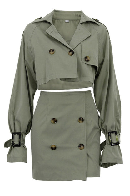 Shirley Button Detail Cropped Jacket & Mini Skirt Set