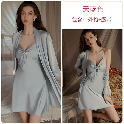 Silky Satin Sleepwear Set with Padded Bra Elegant Nightdress