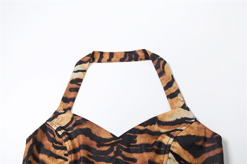 Halter tiger print crop mini skirt set