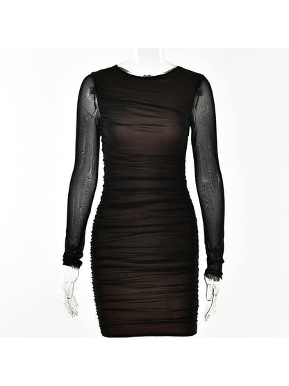 See Through Mesh Sleeves Bodycon Dress