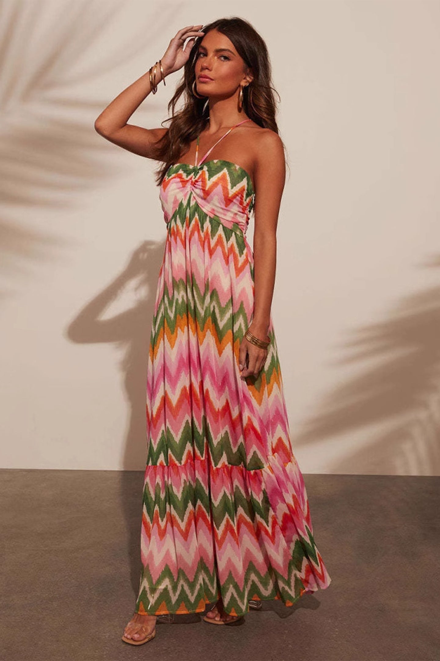 Martha Chevron Print Spaghetti Strap Maxi Dress