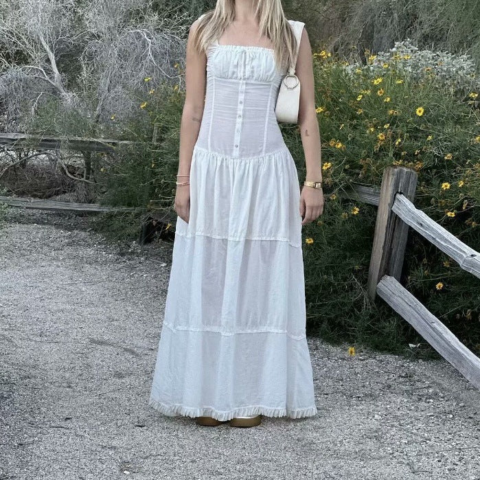 White – Slim-Fit Patchwork Cami Dress