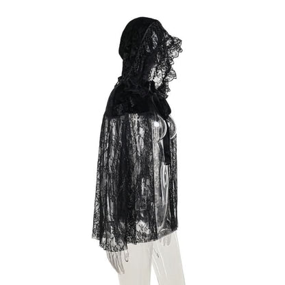 Hoodie velvet lace self tie beaded shrug top