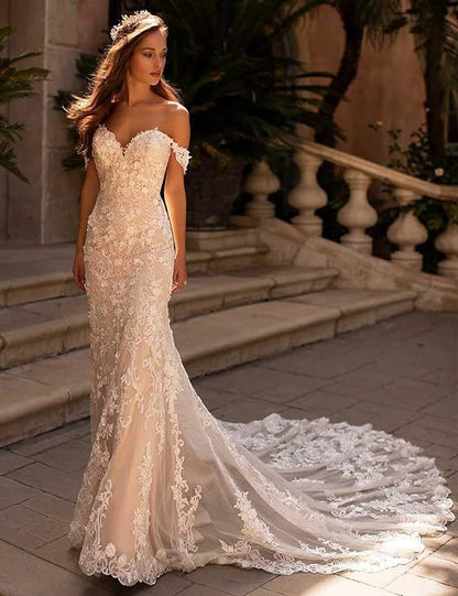Lace Mermaid Outdoor Wedding Dress