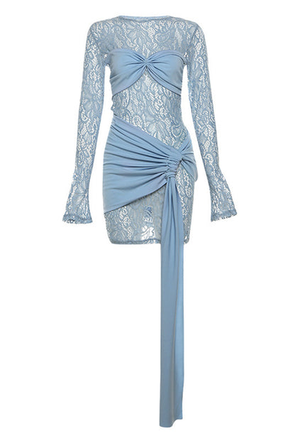Jamie Long Sleeve Draped Lace Mini Dress