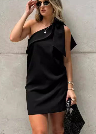 Celeste - One-Shoulder Bow Mini Dress