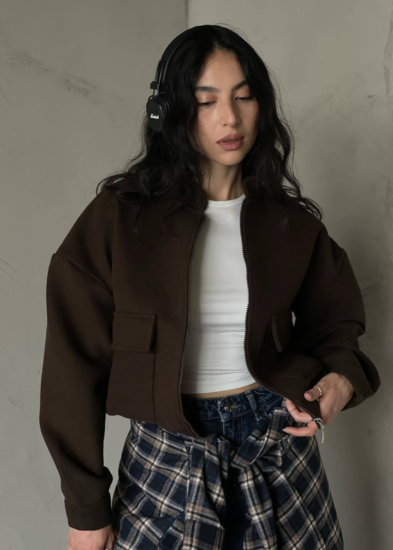 Cropped Utility Zip-Up Jacket