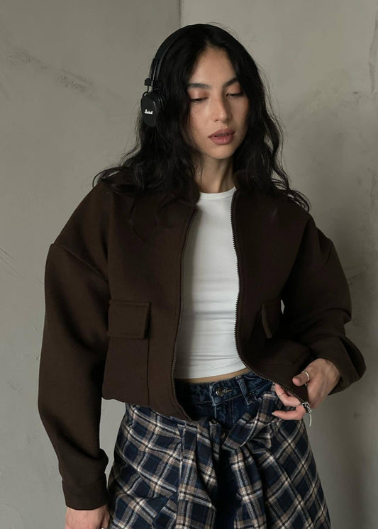 Cropped Utility Zip-Up Jacket