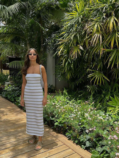 Striped Tube Bandeau Bohemian Beach Dress