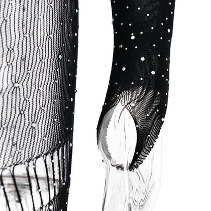 Off shoulder long sleeve beaded hollow out jumpsuit