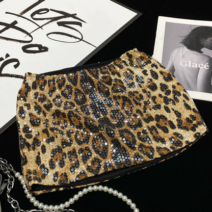 Leopard Sequin Low-Waist Mini Skirt