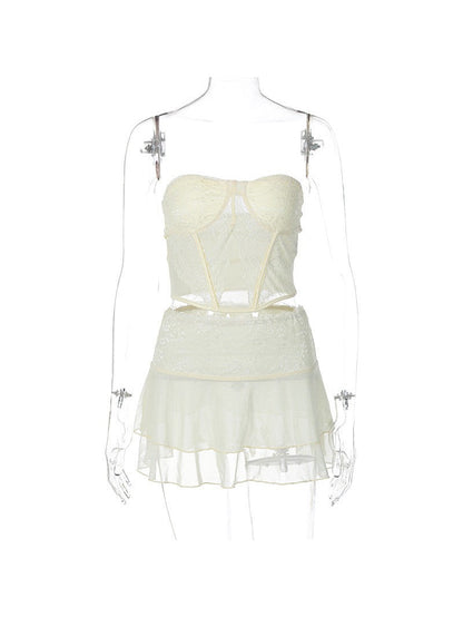 Lace See Through Bandeau Top & Ultra Short Skirt Coord Set