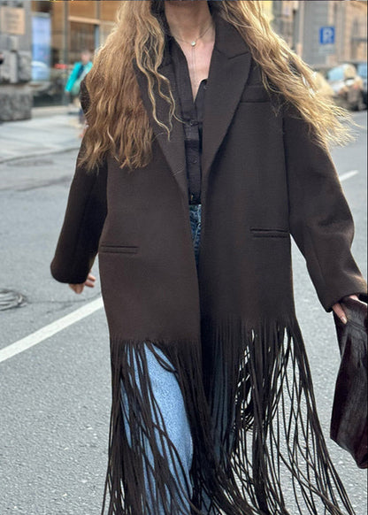 Fringe-Detail Wool Coat