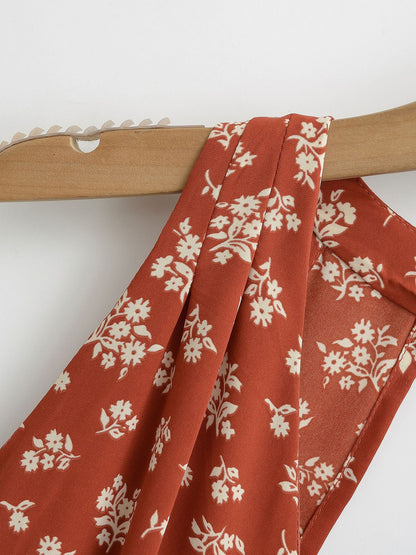 Red – Floral Halter Neck Sexy Dress