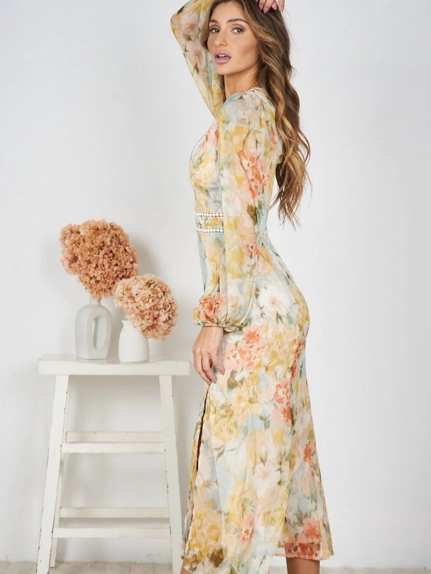 Irregular Asymmetric Printed Maxi Dovetail Dress