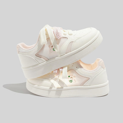Women's Breathable Laced Up White Mesh Sneakers