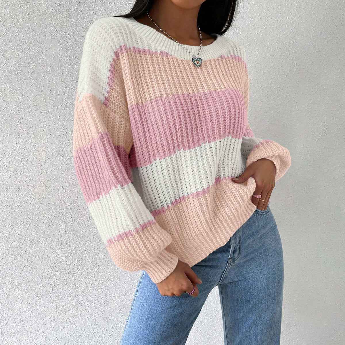 | Women’s Striped Knit Pullover Sweater