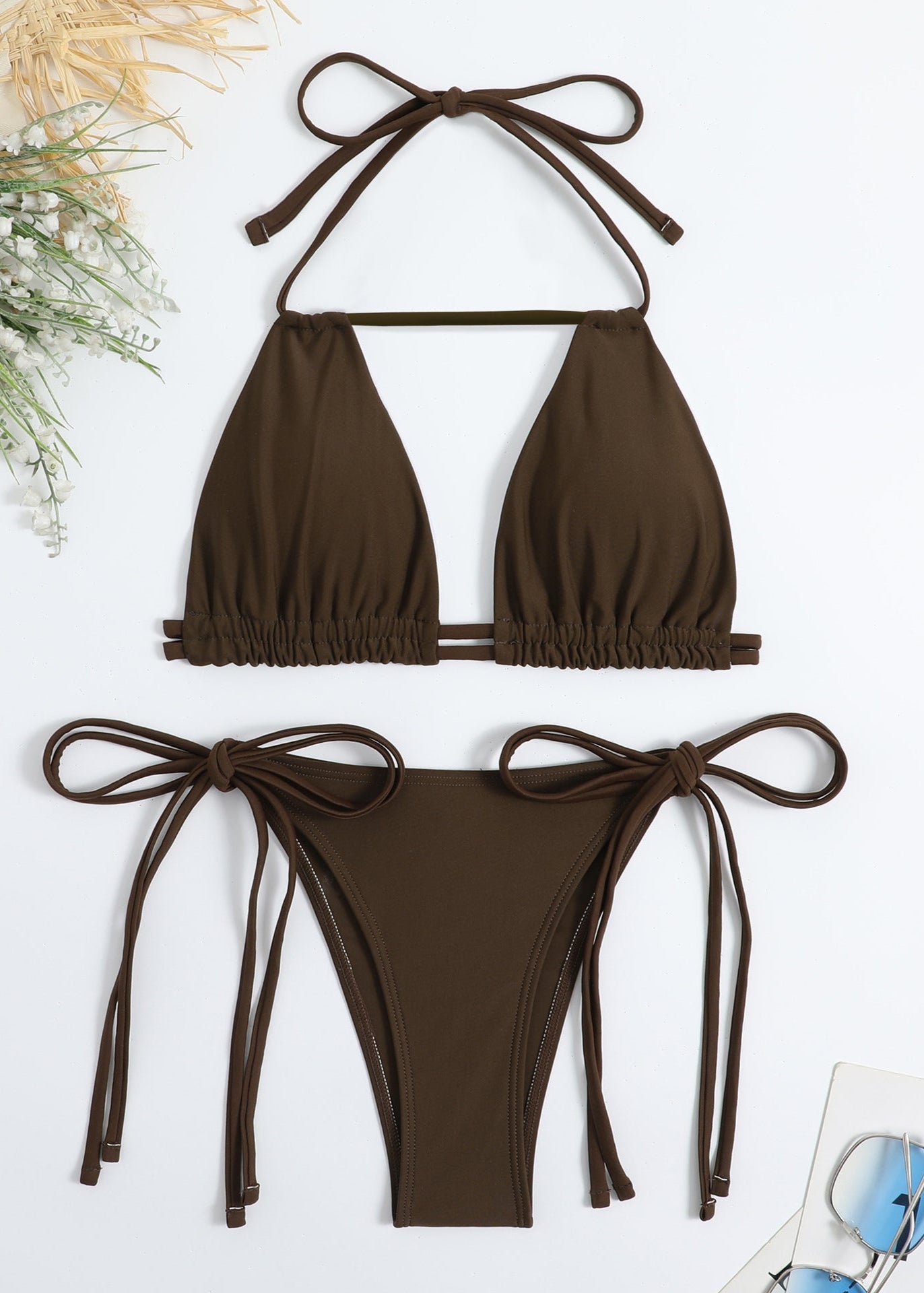Mocha Strings - Minimalist Triangle One Piece Swimsuit