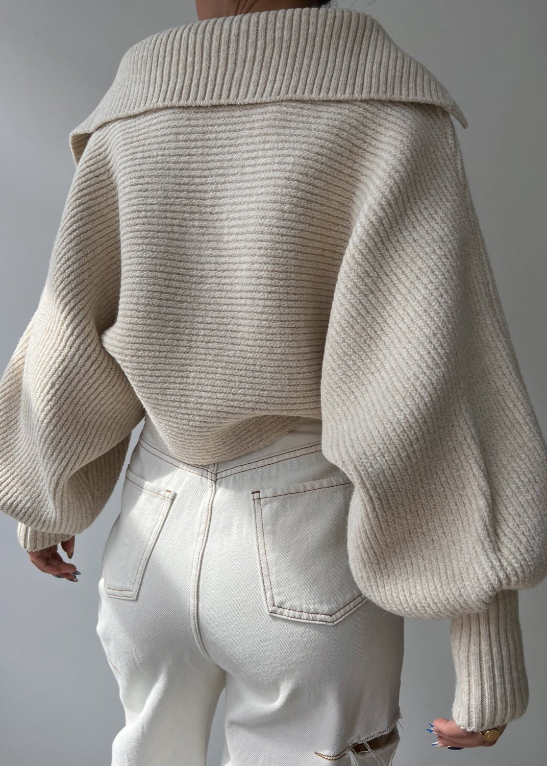 Oversized Ribbed Knit Collared Sweater