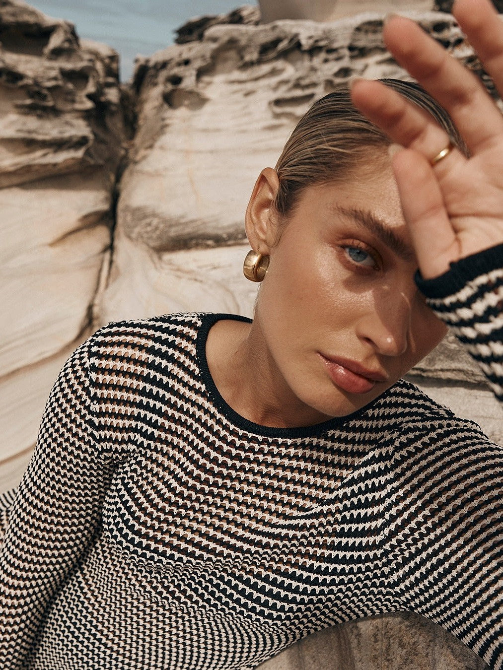 Mesh Striped Beach Vacation Knitted Hollow OutMaxi Dress