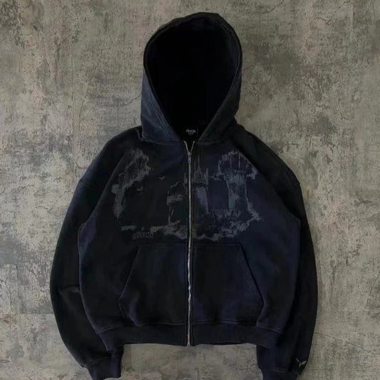 Graffiti Print Long Sleeve Zip Hoodie