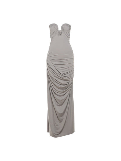 Deep Neck Tube Top Backless Pleating Formal Dress