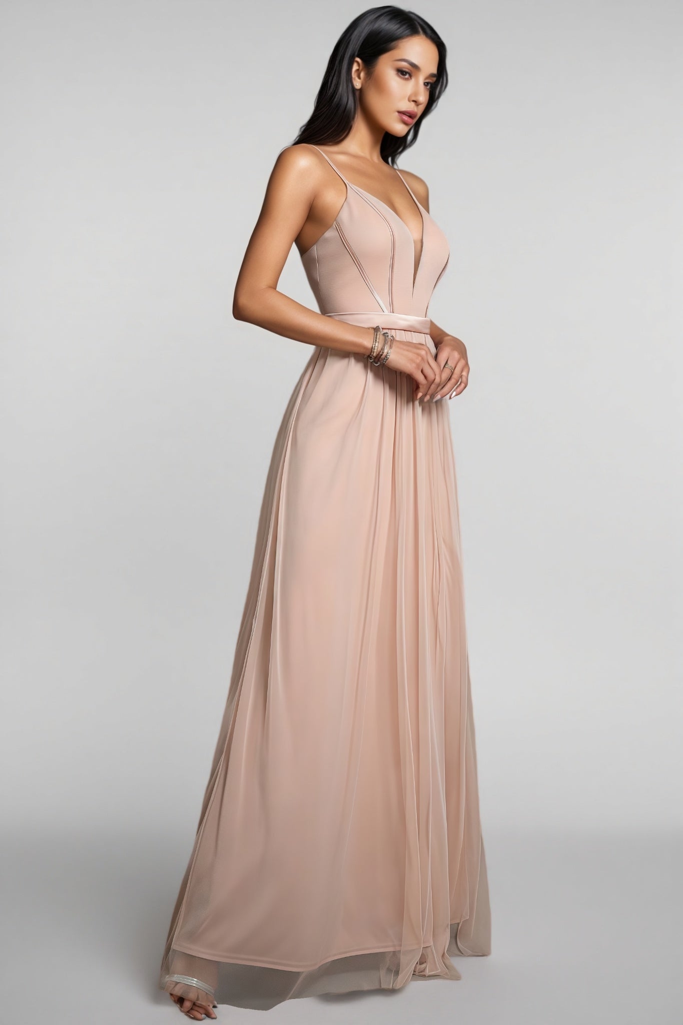 Crispina Pink Strappy Mesh Maxi Dress