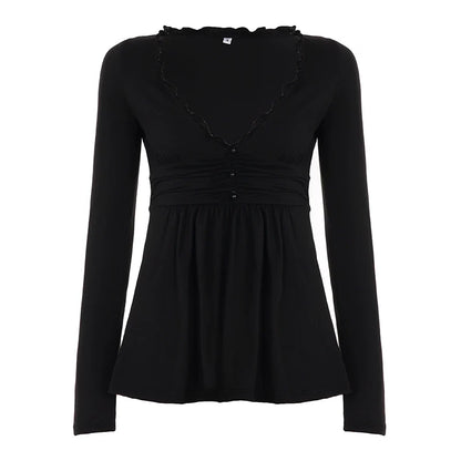 Analy Ruched V-Neck Long Sleeve Top