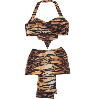 Halter tiger print crop mini skirt set