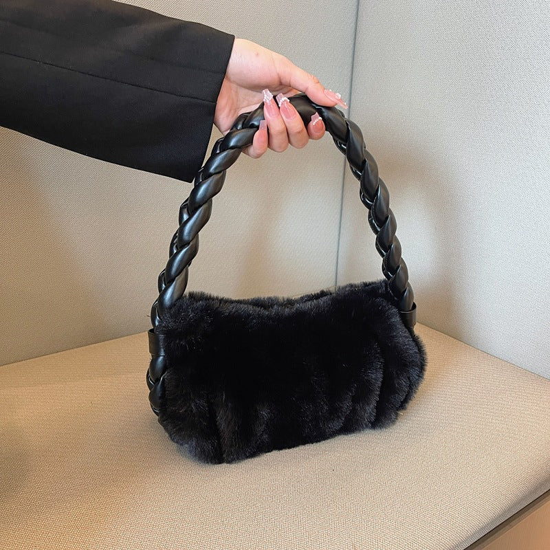 Cable Knit Fuzzy Minimalist Crossbody Bag