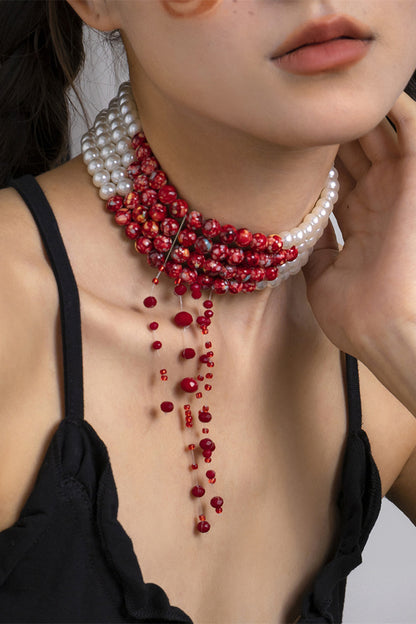 Bloody Pearl Tassel Necklace