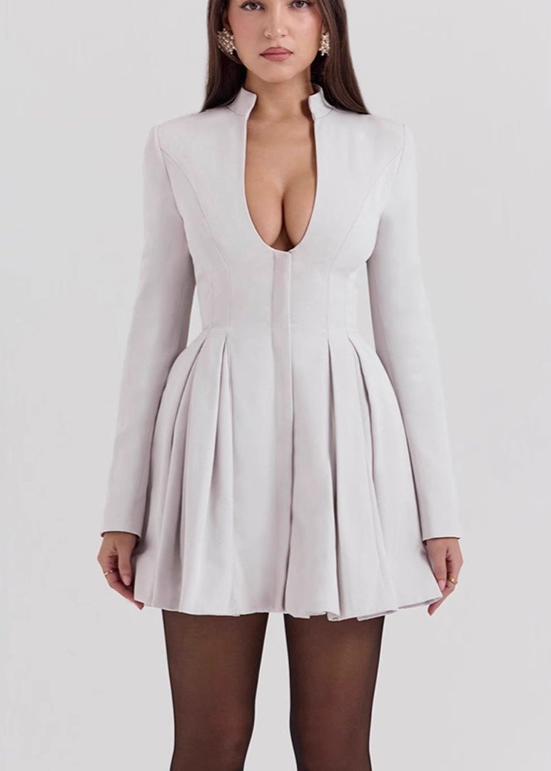 Victoria - Pleated Long Sleeve Blazer Dress
