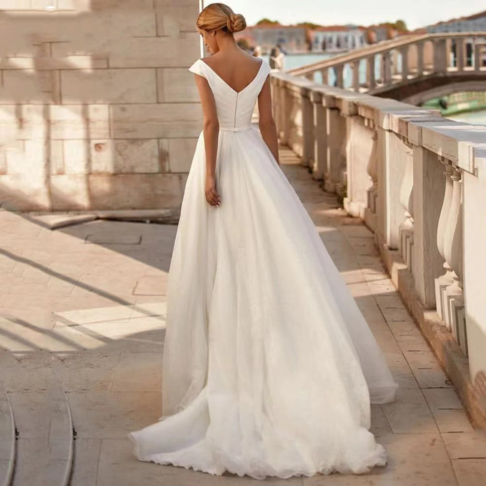 Double Strap Satin Ball Gown Wedding Dress