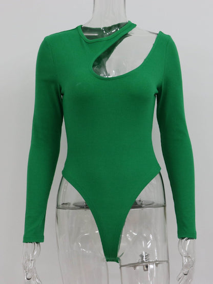 Rib Hollow Out Bodysuit Long Sleeve Top