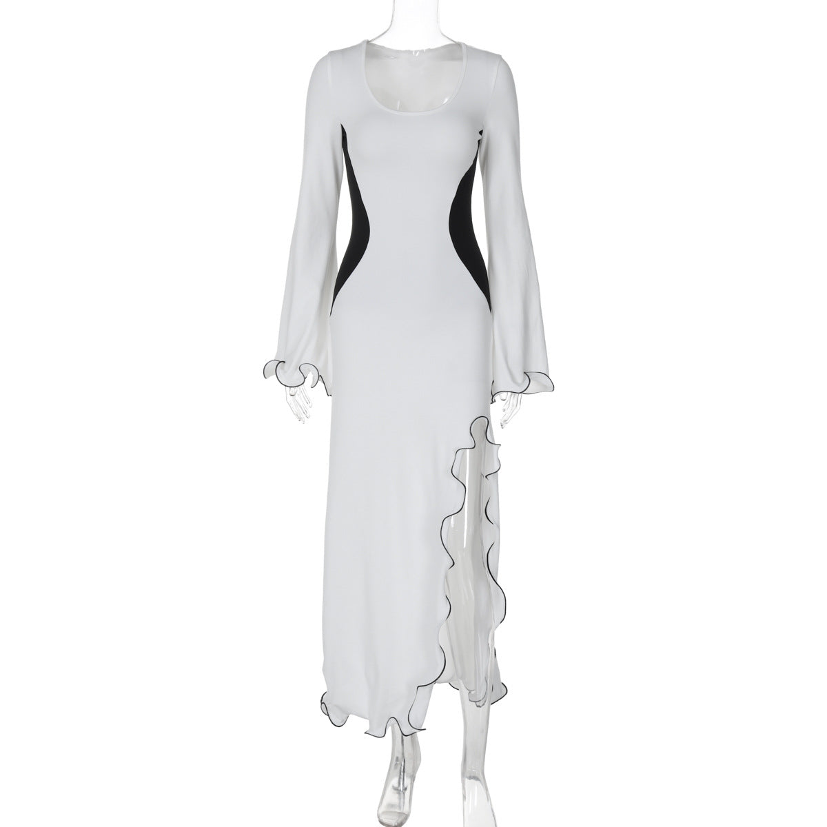 Fall Slim Fit High Waist Stitching Split Long Sleeve