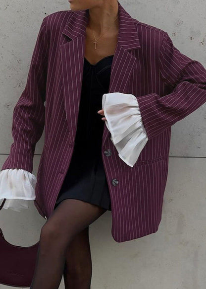 Maroon Pinstripe Blazer with Statement Sleeves