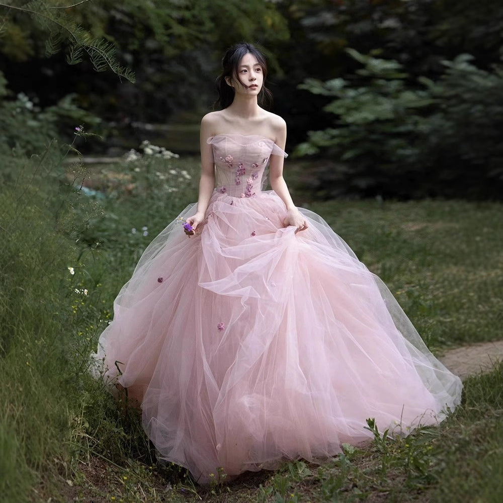 Pink Strapless Engagement Gown Fairy Tale Princess Dress