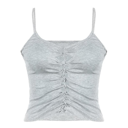 Hollow out backless solid cami cut out top