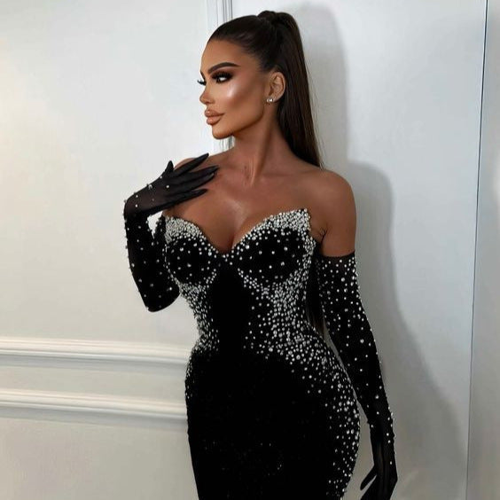 Strapless Sweetheart Rhinestone Embellished Bodycon Maxi Gown
