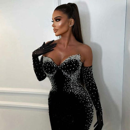 Strapless Sweetheart Rhinestone Embellished Bodycon Maxi Gown