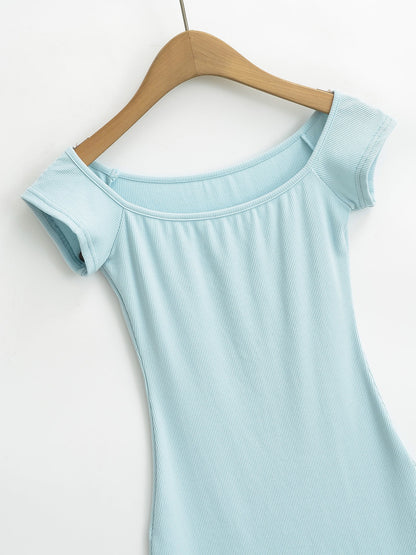 Blue – Slim Fit Off-Shoulder Bodycon Dress