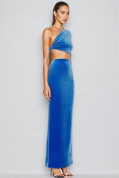 Virglan Slanted Shoulder Split Maxi Dress