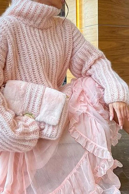 Stand-up collar and comfortable knitted sweater dress