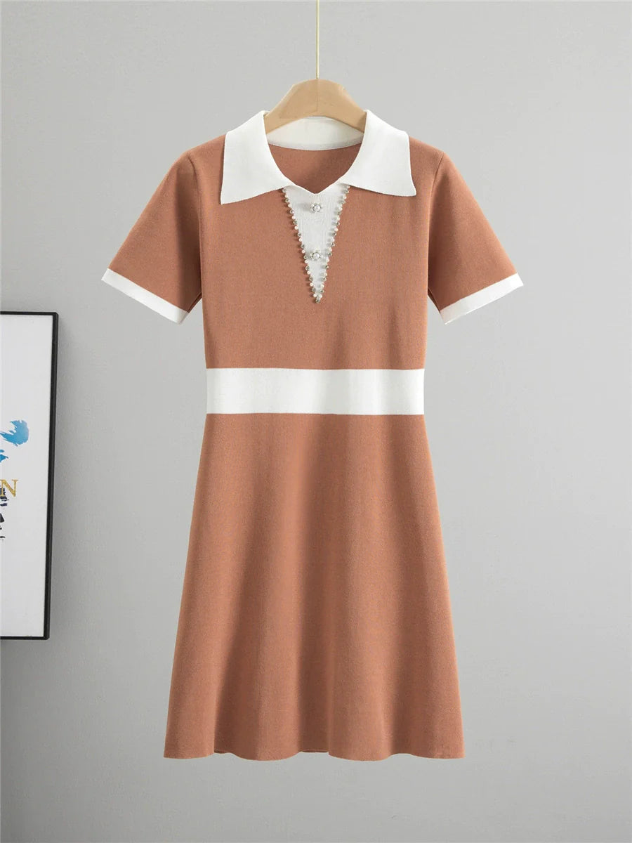 Coral Red – Slim Fit Short Sleeve Knitted Dress