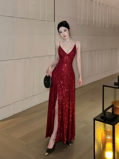 Sequin Blue Maxi Dress Stunning Birthday & Evening Gown