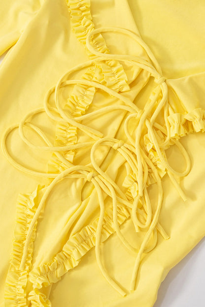 Donna V-neck Ruffle Detail Mini Dress