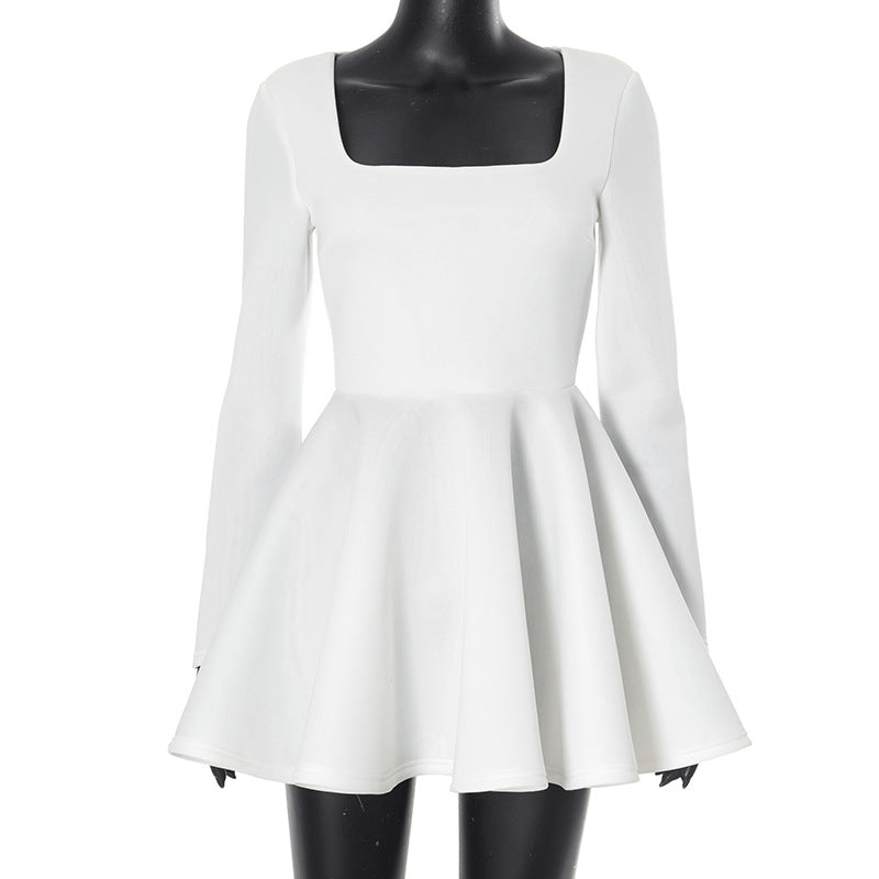 Square Neck Long Sleeve Fit and Flare Skater Mini Dress
