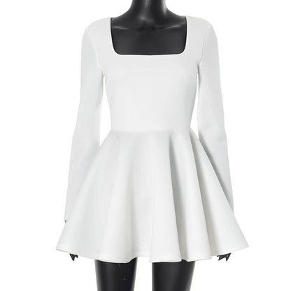 Square Neck Long Sleeve Fit and Flare Skater Mini Dress